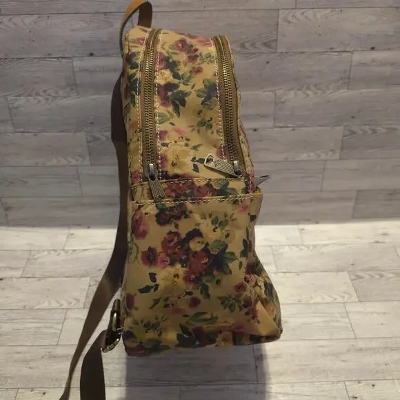 Patricia Nash Floral Canvas Backpack Vintage Rose Print Leather Trim Bag - Picture 3 of 14